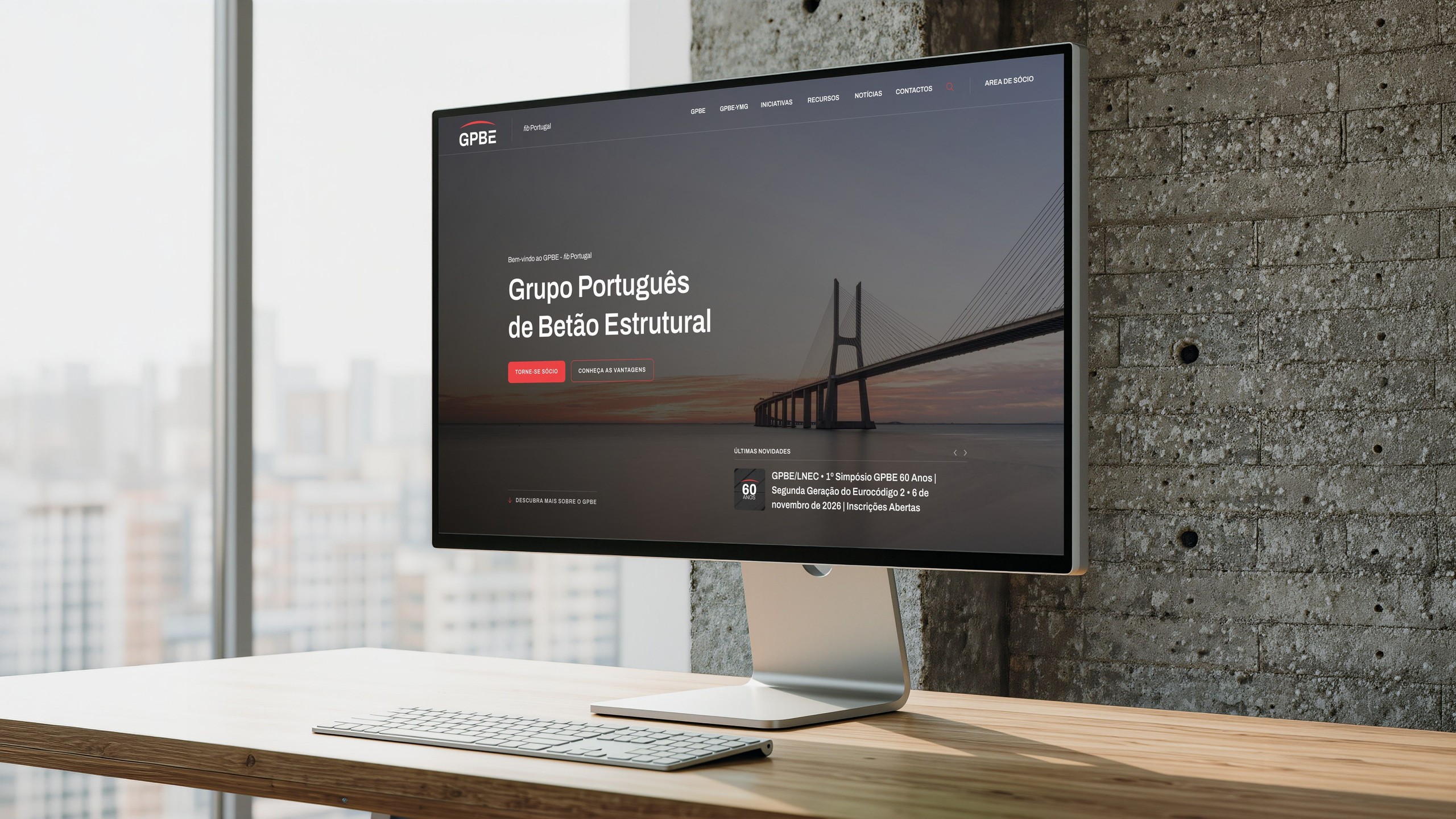 GPBE homepage on a studio display