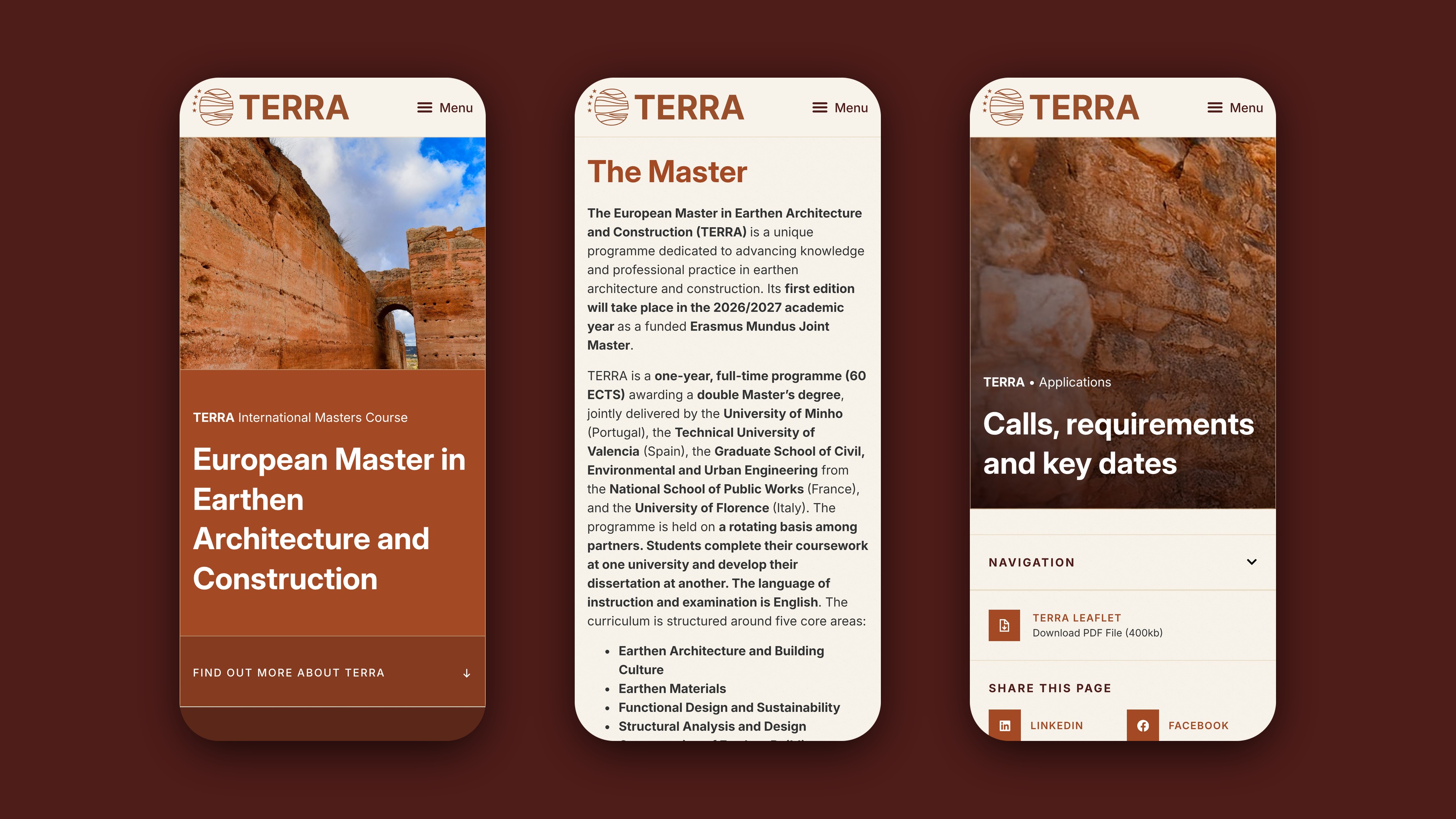 TERRA website on three mobile screens