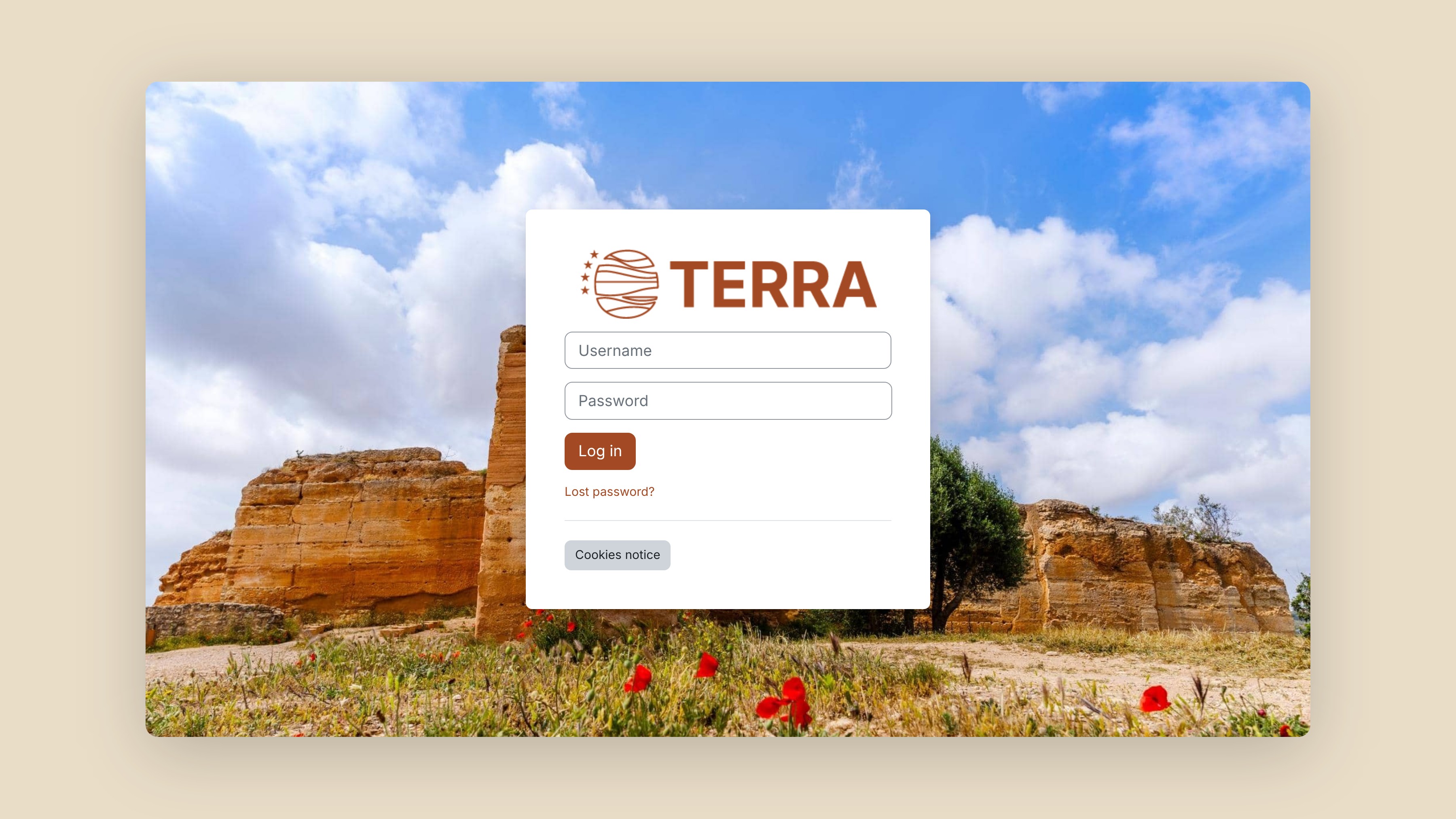 TERRA Moodle platform login page